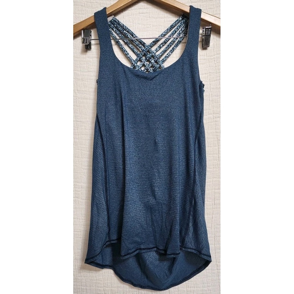Lululemon Womens 6 Teal Blue 2 In 1 Strappy Back Tank Built-in Bra Athleisure